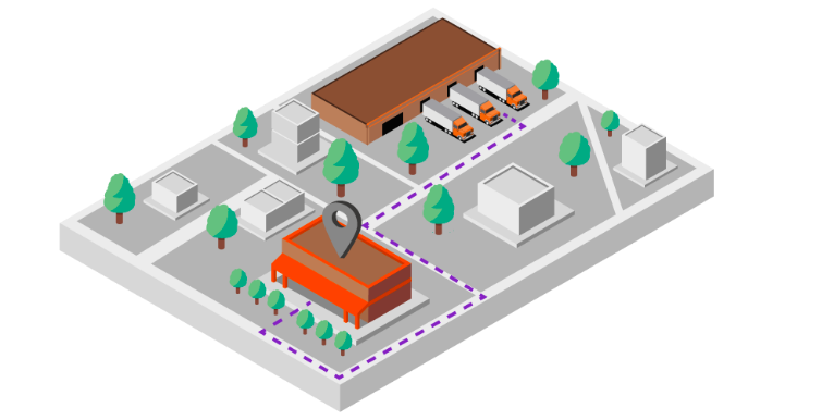 A graphic designed image connecting a warehouse and a store.