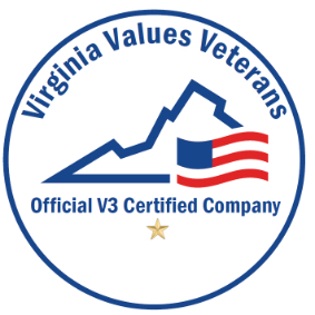 An award logo from Virginia Values Veterans. We are an official V3 Certified company.