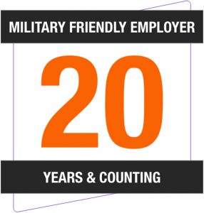 military-friendly-employer_22 A graphic reads: Military Friendly Employer 19 Years and Counting